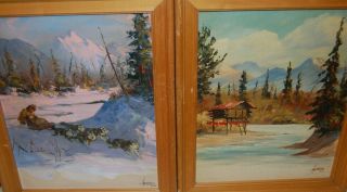 Ellen Henne Goodale Paintings Acrylic On Board Dog Sled Cabin Landscape