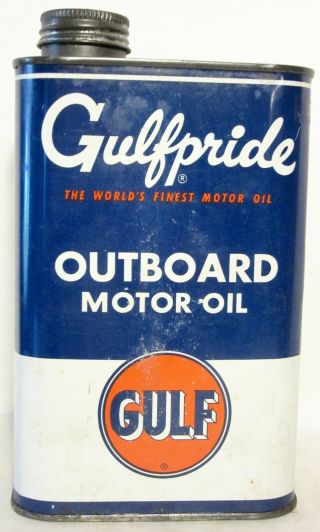 Vintage Gulfpride Marine Outboard Motor Oil Tin Can 1 Quart With Cap