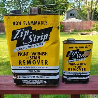 Vintage Zip Strip Pair Set Gallon Pint Paint Stain Varnish Remover Empty Oil Can