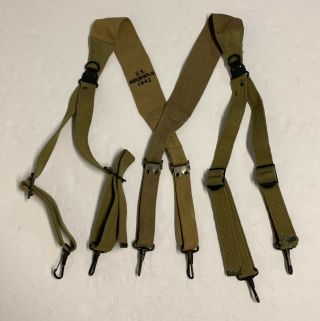 Wwii M1936 Combat Suspenders,  Khaki/tan Transition 1942 Dated,  Minty