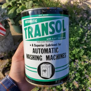 Vintage Transol Washing Machine Appliance Motor Oil Can Quart Qt Metal Empty