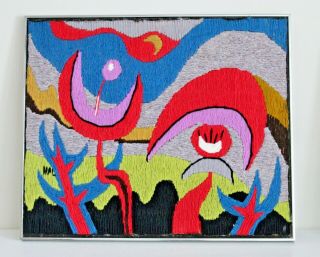 Harold Laynor Vtg Mid Century Modern Fiber Art Textile Mixed Painting York