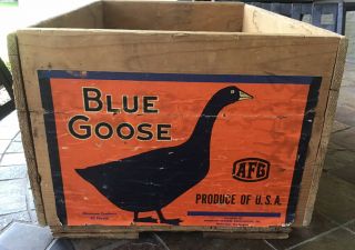 Vintage Antique Blue Goose Produce Wood Box Crate Afg Wenatchee,  Washington Usa