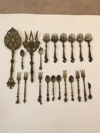 Vintage Italian Italy Bordini Decorative Serving Fork Tea Spoons Silver Plate