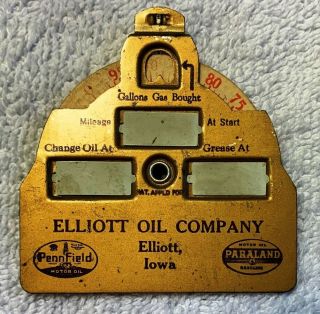Vintage Oil Change,  Service Reminder Pin,  Elliot Oil Co. ,  Elliot Iowa