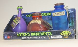 Witches Ingredients 3 Apothecary Hemlock Heart Of Bat & Newt Decoration Lighted