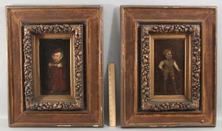 Pair Antique 19thc Oil Paintings Of 16thc Children,  Gilt Frames,  Nr