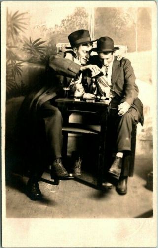 1910s Minnesota Real Photo Rppc Postcard Drunk Guys Alcohol Beer / Kregel Studio