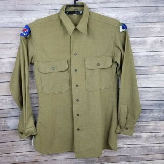1940s Wwii Us Army Wool Uniform Shirt Sz 15x34 Medium 40s Ww2 Vtg Mens - Patches