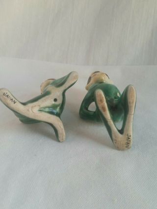 2 Vintage Christmas Pixie Elf Ceramic Figurines Green with White Hats Japan☆ 2