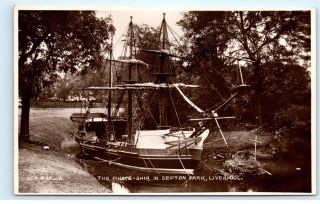 Pirate Ship Sefton Park Liverpool England Uk Vintage Real Photo Postcard C85