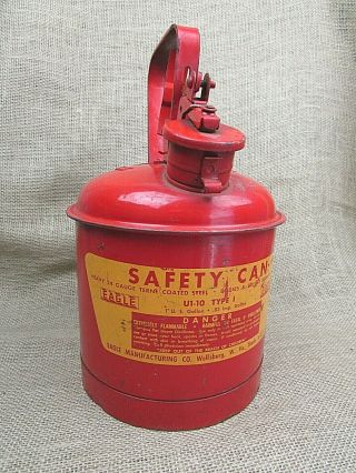 Vintage Eagle Red Metal Gas Can U1 - 10 Type 1 Gallon Safety Mechanical Spout Usa