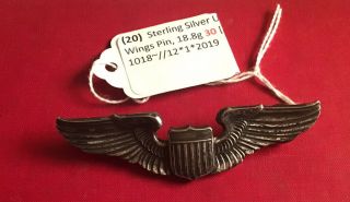 Vintage Wwii U.  S.  Military Army Air Force Sterling Silver Pilots Wings Pin Medal