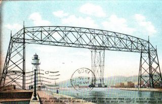 Vintage Postcard,  Aerial Bridge And Lighthouse,  Duluth Minnesota.  Pb25