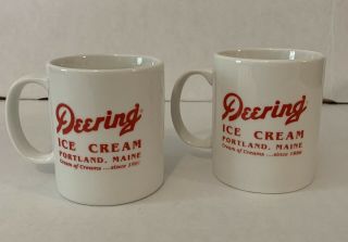Vintage Restaurant Ware Set Of 2 Mugs Deering Ice Cream Portland,  Maine White