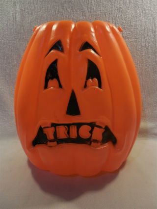 Vintage 1960s Halloween Blow Mold Pumpkin 2 Sided Trick Or Treat Pail