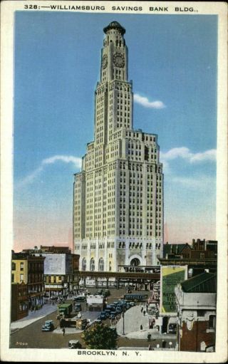 Williamsburg Savings Bank Brooklyn York 1930s Linen Postcard