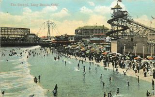 Vintage Postcard The Strand Long Beach Ca Pike Amusement Park