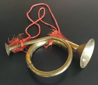 Vintage Solid Brass Horn Ornament With Red Cord/decor Made In India