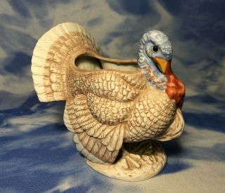 Vintage 6 " Matte Finish Hand Painted Porcelain Thanksgiving Turkey Planter Euc