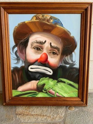 Oil Painting On Canvas Of Emmett Kelly As Weary Willy,  Sad Clown