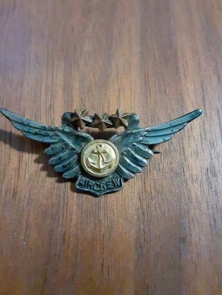Vintage Wwii Us Navy Air Crew Wing Badge Pin Sterling