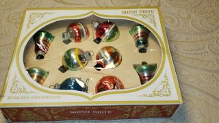 Vintage Shiny Brite Christmas Ornaments 12 Assorted Color Box Max Eckardt & Sons