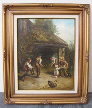 A Fine 19th Century Belgian School Oil On Canvas Children Playing Painting