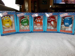 Set Of 5 M&m Holiday Ornaments Yellow,  Green,  Orange,  Red,  Blue