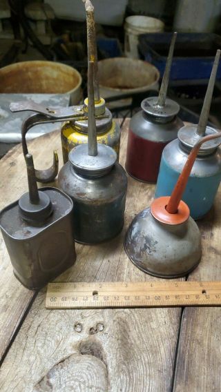 Antique Vintage Oil Can Oiler Thumb Spout Tin Oil Cans.