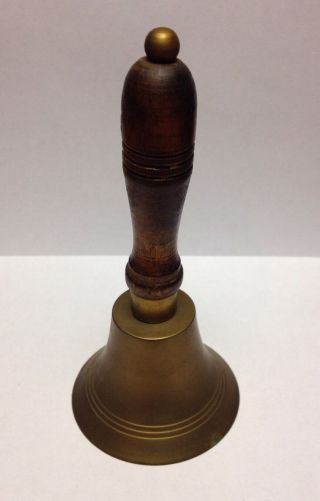Vintage Brass Hand Bell With Wooden Handle 6.  5 " X 3 "