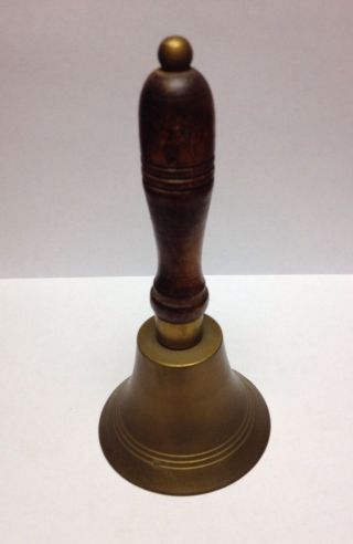 VINTAGE BRASS Hand BELL WITH WOODEN HANDLE 6.  5 