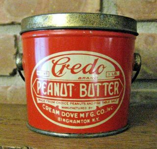 Vintage 1 Lb.  Credo Peanut Butter Pail/tin,  Cream Dove Mfg. ,  N.  Y.