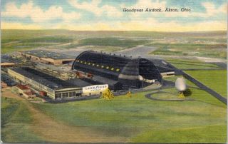 Goodyear Blimp Airdock,  Akron,  Ohio,  Advertising Linen Postcard - Curt Teich