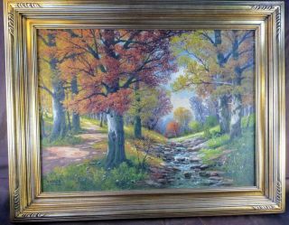 Vintage Oil Painting Landscape Trees American Impressionist Creek Mission Era