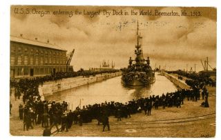 Military/navy - Uss Oregon - Bremerton Wa Dry Dock - Postcard Battleship Navy Yard