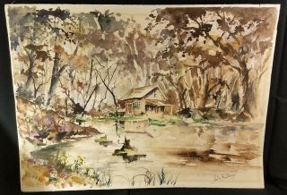Southern Swamp Scene Watercolor By Listed Artist,  Walter Groombride