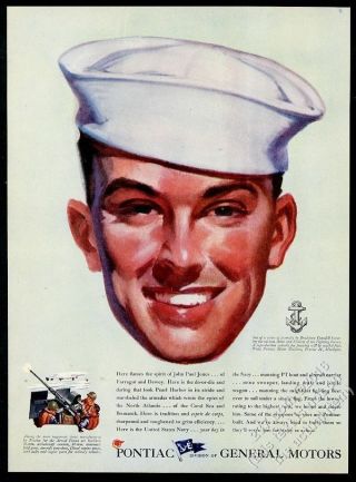 1944 Us Navy Sailor Bradshaw Crandell Art Pontiac Vintage Print Ad