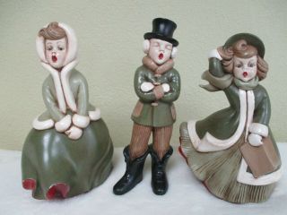Atlantic Mold Ceramic Christmas Carolers Set Of 3 Vintage Hand Painted