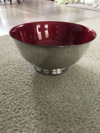 Vintage Reed & Barton Silver Plate Cherry Red Enamel 8 " Pedestal Bowl 104