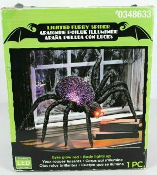 Gemmy Lighted Furry Spider Lights Up Adjustable Legs Red Eyes Halloween Decor