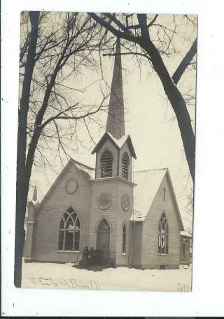 Real Photo Postcard Post Card Byron Illinois Ill Il M E Church