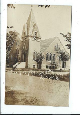 Real Photo Postcard Post Card Byron Illinois Ill Il Congregational Church