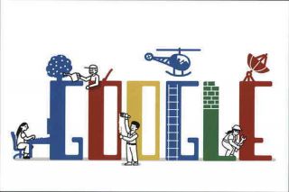 Modern Art Google Doodle - With People,  Labor Day 2013 Postcard Vintage Post Card