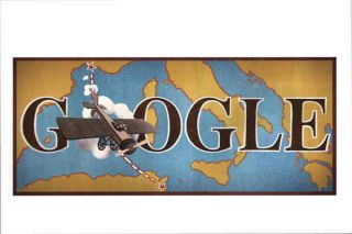 Modern Art Google Doodle 2013,  Airplane Above World Map Postcard Vintage