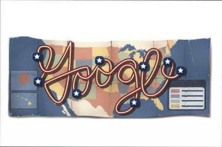 Modern Art Google Doodle - Us Map Background - 4th Of July 2013 Postcard Vintage
