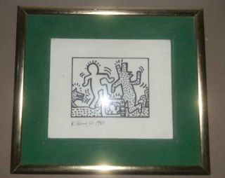 Keith Haring Marker On Watercolor Paper " Personages " Framed
