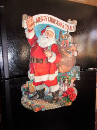 Vintage Cardboard Santa Die Cut - Added Magnets On Back To Hang.  28 " Large X 20