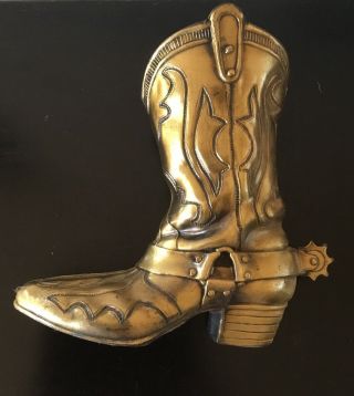 Vintage Solid Brass Cowboy Boot With Spur Art Brass Gift Makers Planter Vase