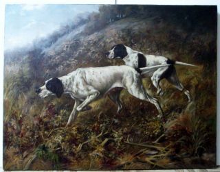 ANTIQUE 19th C.  Oil Painting C.  L.  Van Vrendenburgh Listed Artist.  HOUND DOGS. 2